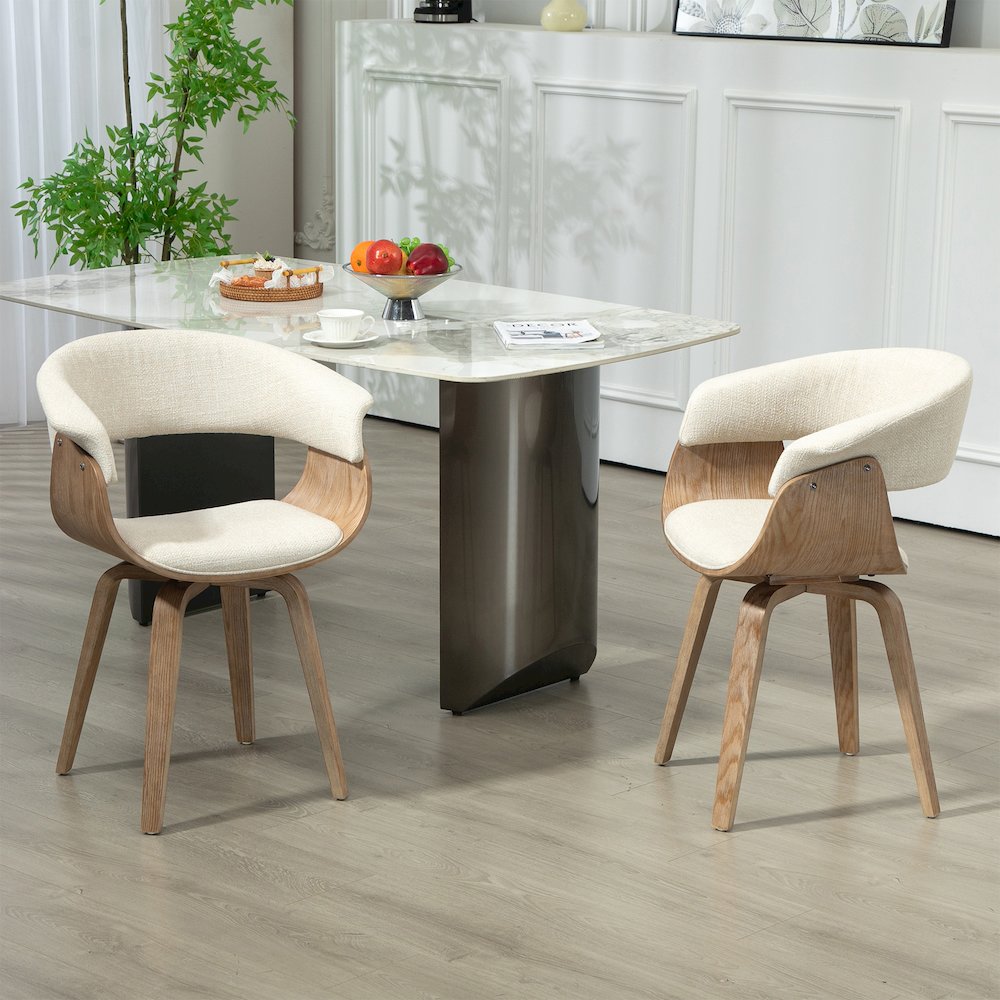 Berkeley Beige Upholstered Fabric Dining Chair with Natural Wood Accent Legs. Picture 8