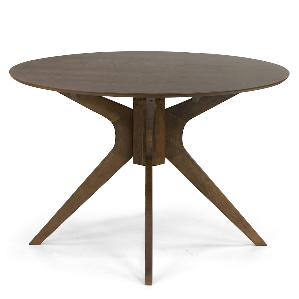 Blair Walnut Finish Round Wood Dining Table with Tripod Style Base. Picture 2