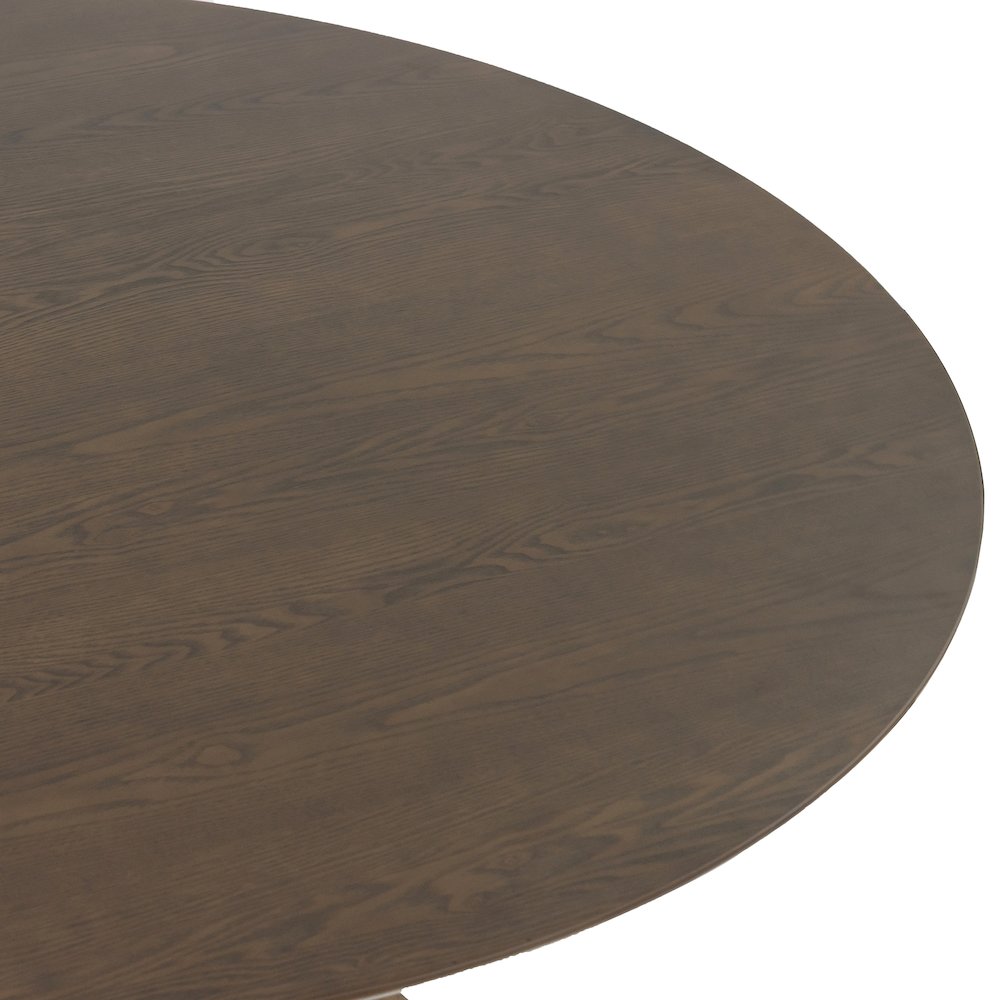 Blair Walnut Finish Round Wood Dining Table with Tripod Style Base. Picture 3