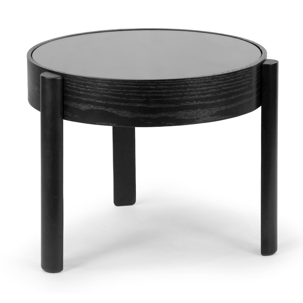Anika Black Round Side Table with Tempered Glass Top. Picture 1