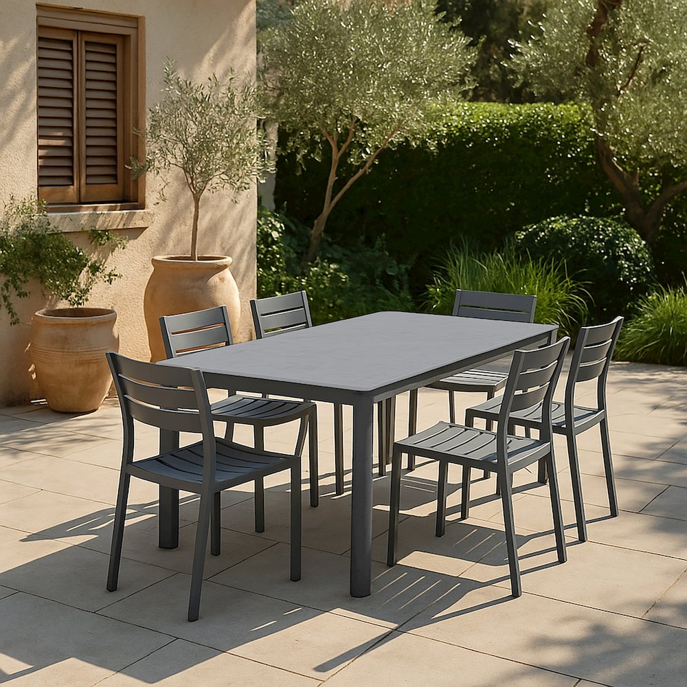 Bia Grey Outdoor Dining Table with Stone Top. Picture 7