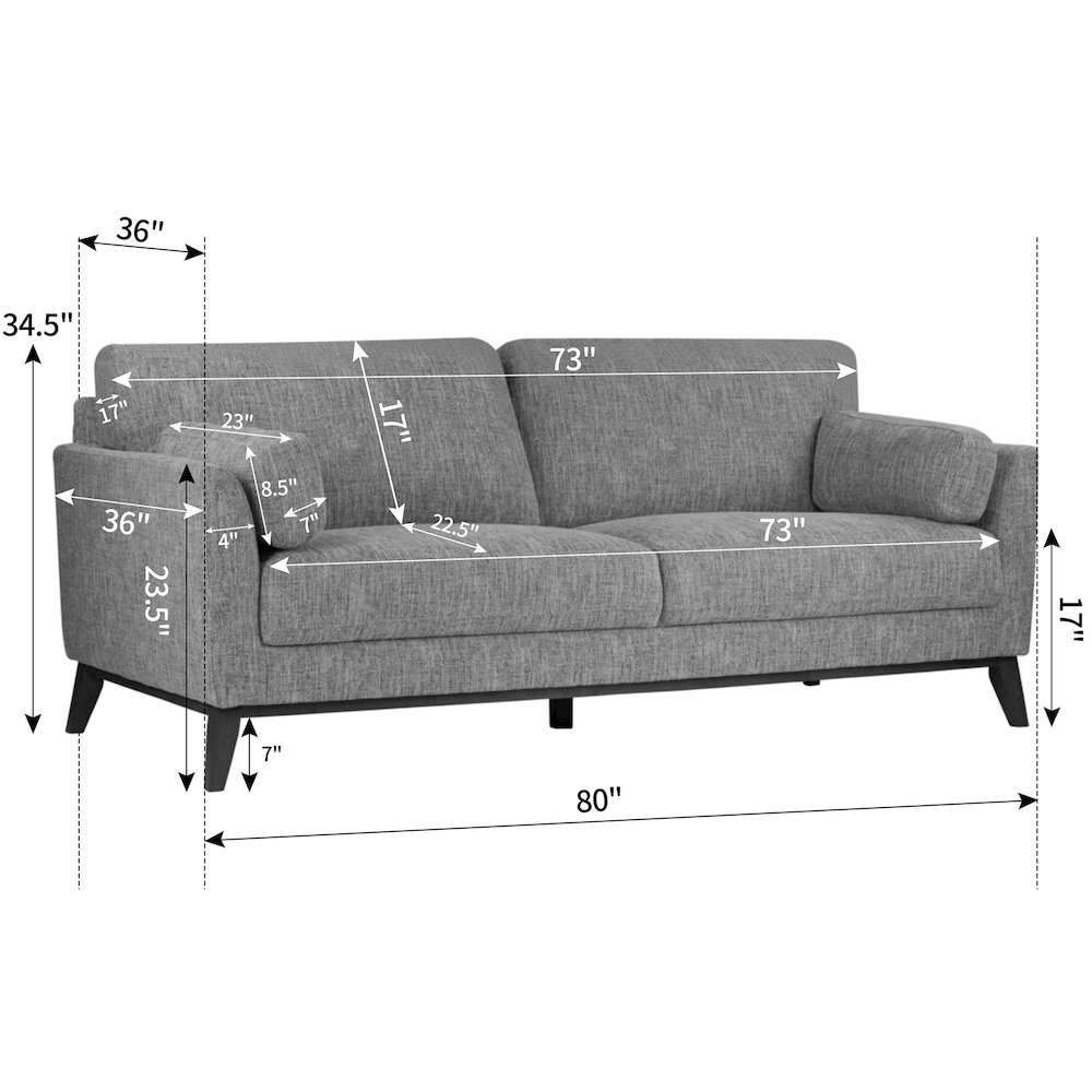 Birre Black and Ivory Blend Chenille Tweed Fabric Sofa with Walnut Legs. Picture 7