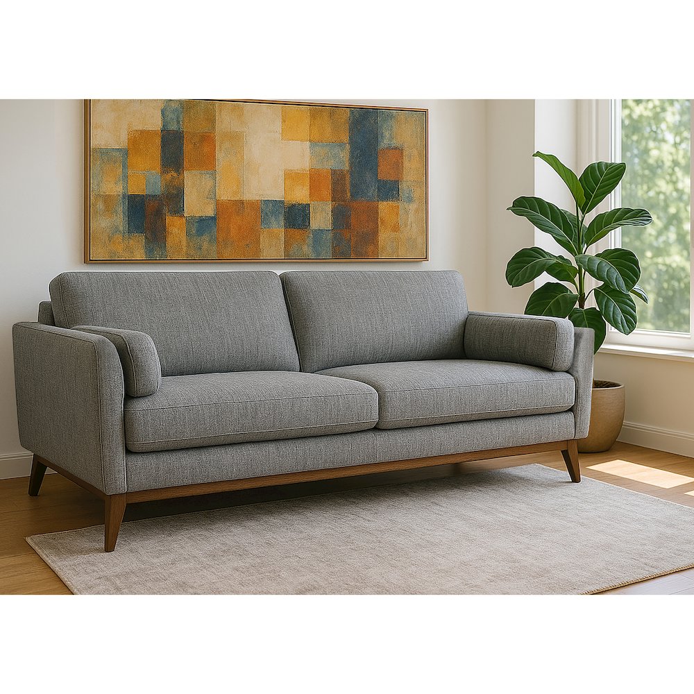 Birre Black and Ivory Blend Chenille Tweed Fabric Sofa with Walnut Legs. Picture 8