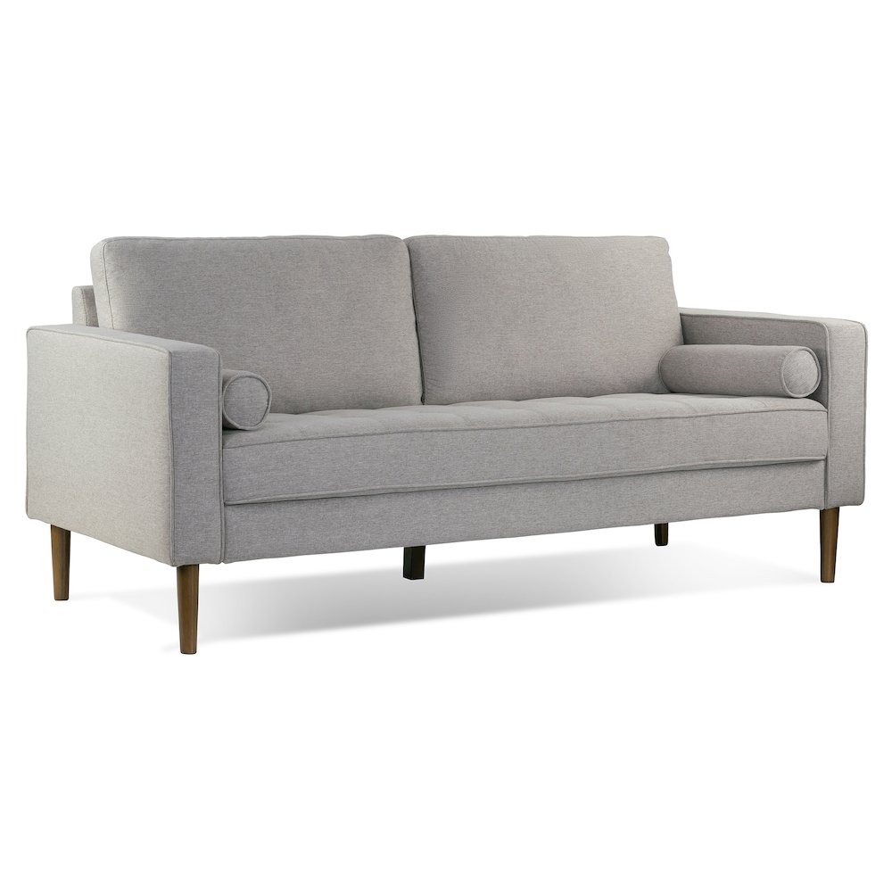 Bisera Beige Twill Tufted Fabric Sofa with Walnut Wood Legs. Picture 2