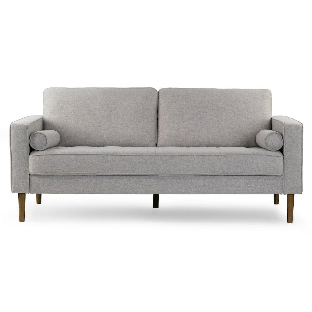Bisera Beige Twill Tufted Fabric Sofa with Walnut Wood Legs. Picture 1