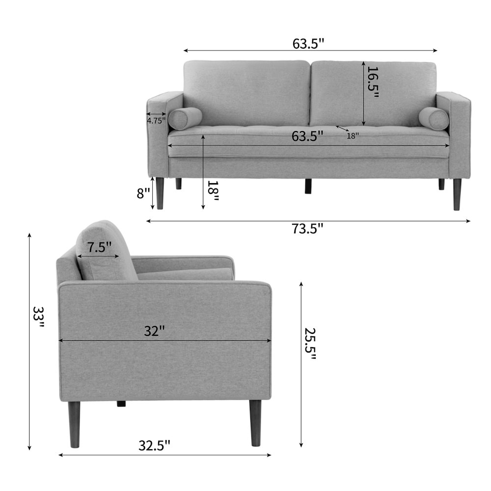 Bisera Beige Twill Tufted Fabric Sofa with Walnut Wood Legs. Picture 7