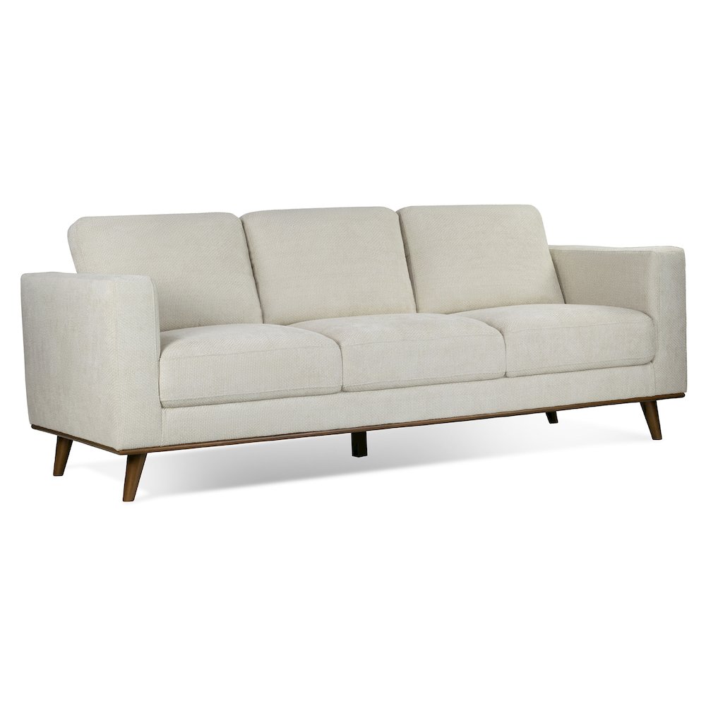 Bishop White Corduroy Twill Fabric Sofa with Walnut Wood Legs. Picture 2