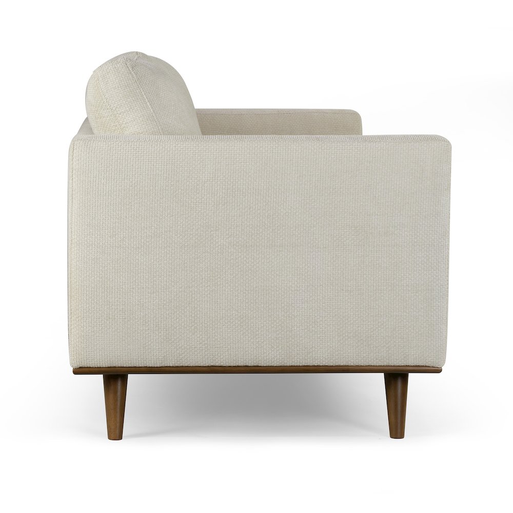 Bishop White Corduroy Twill Fabric Sofa with Walnut Wood Legs. Picture 3