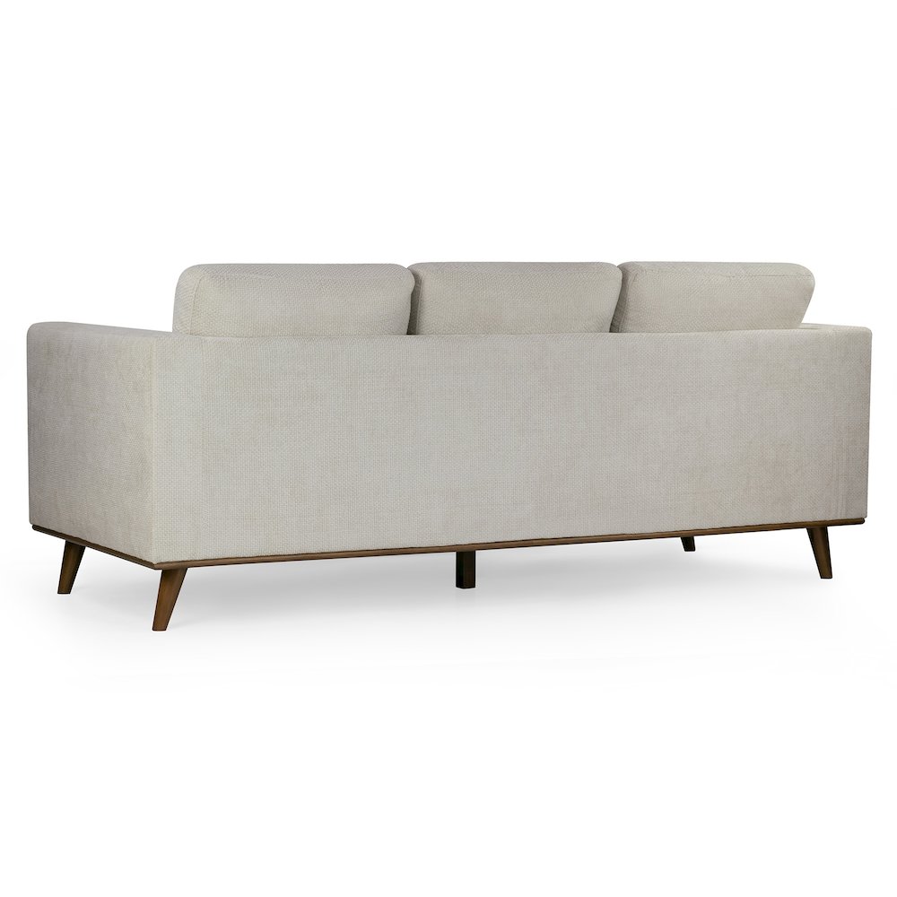 Bishop White Corduroy Twill Fabric Sofa with Walnut Wood Legs. Picture 4