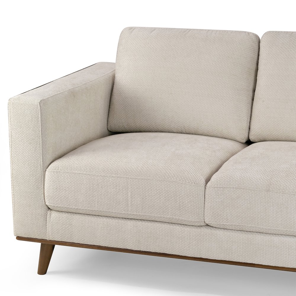 Bishop White Corduroy Twill Fabric Sofa with Walnut Wood Legs. Picture 5