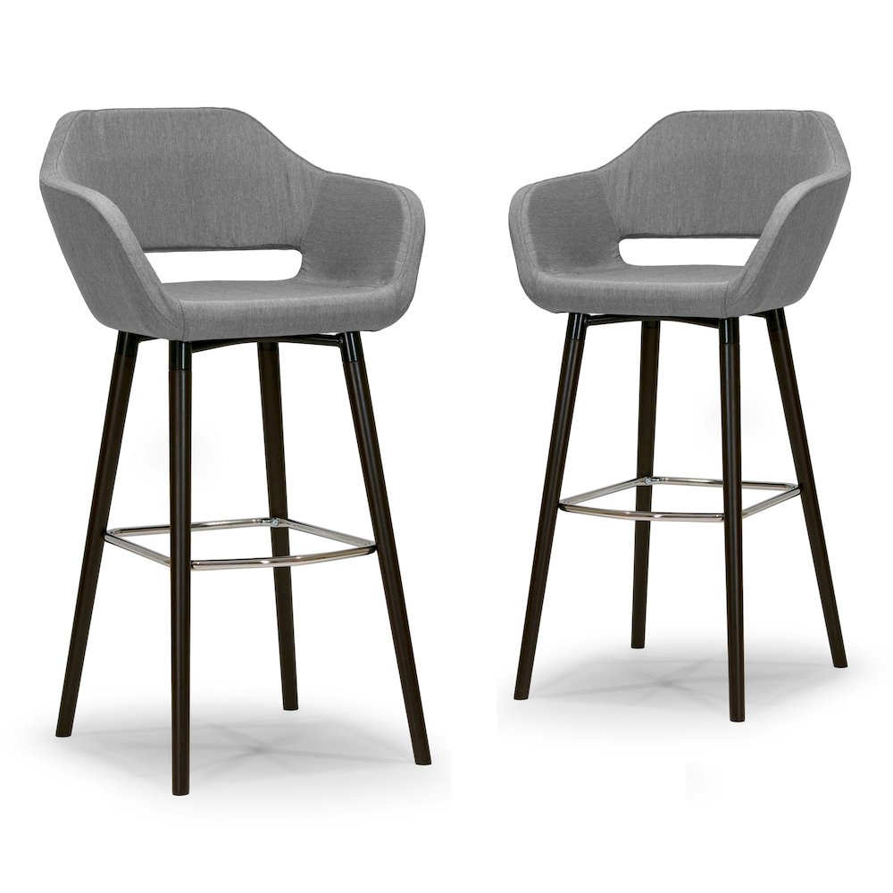 Set of 2 Adel Modern Gray Fabric Bar Stool with Beech Legs. Picture 2