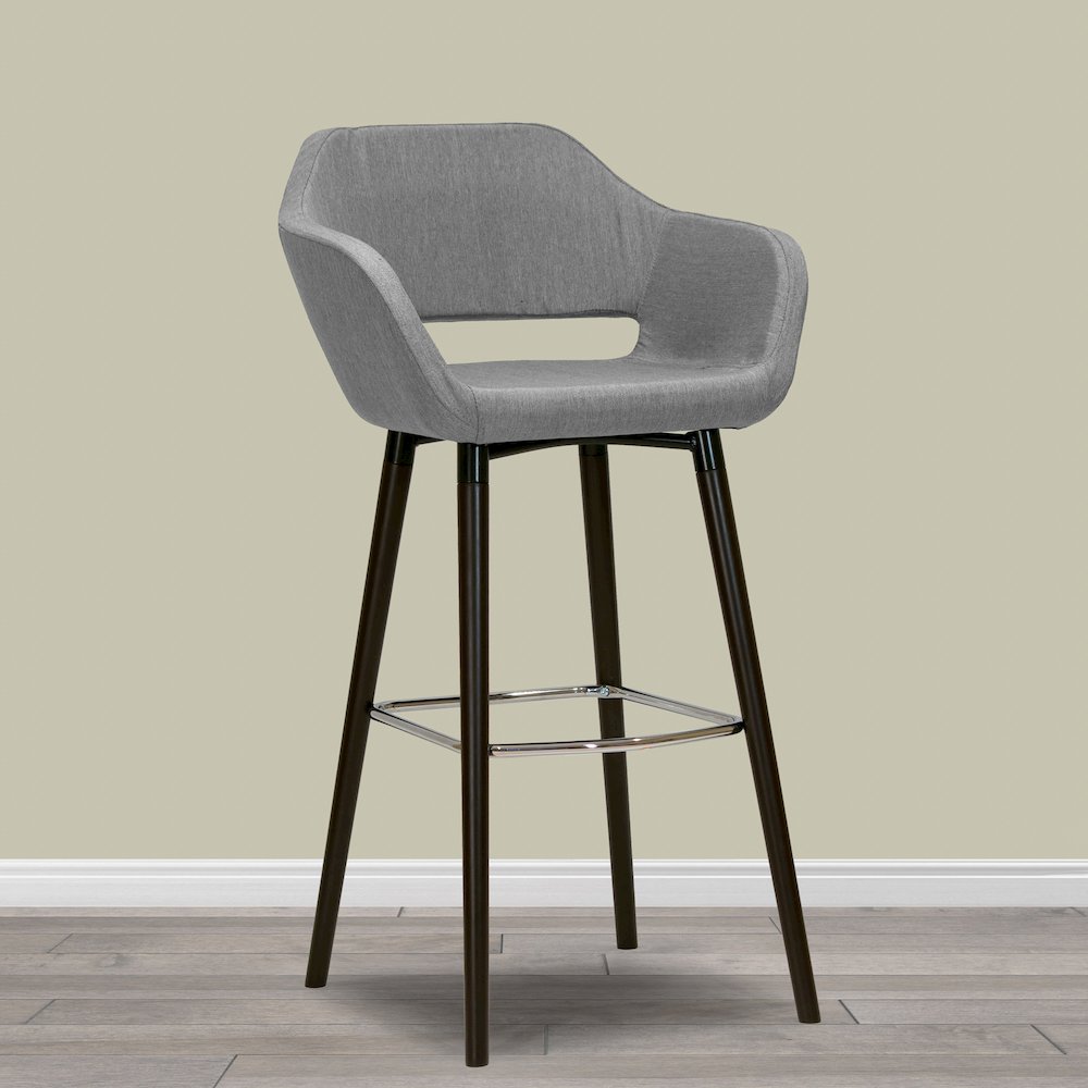 Set of 2 Adel Modern Gray Fabric Bar Stool with Beech Legs. Picture 7