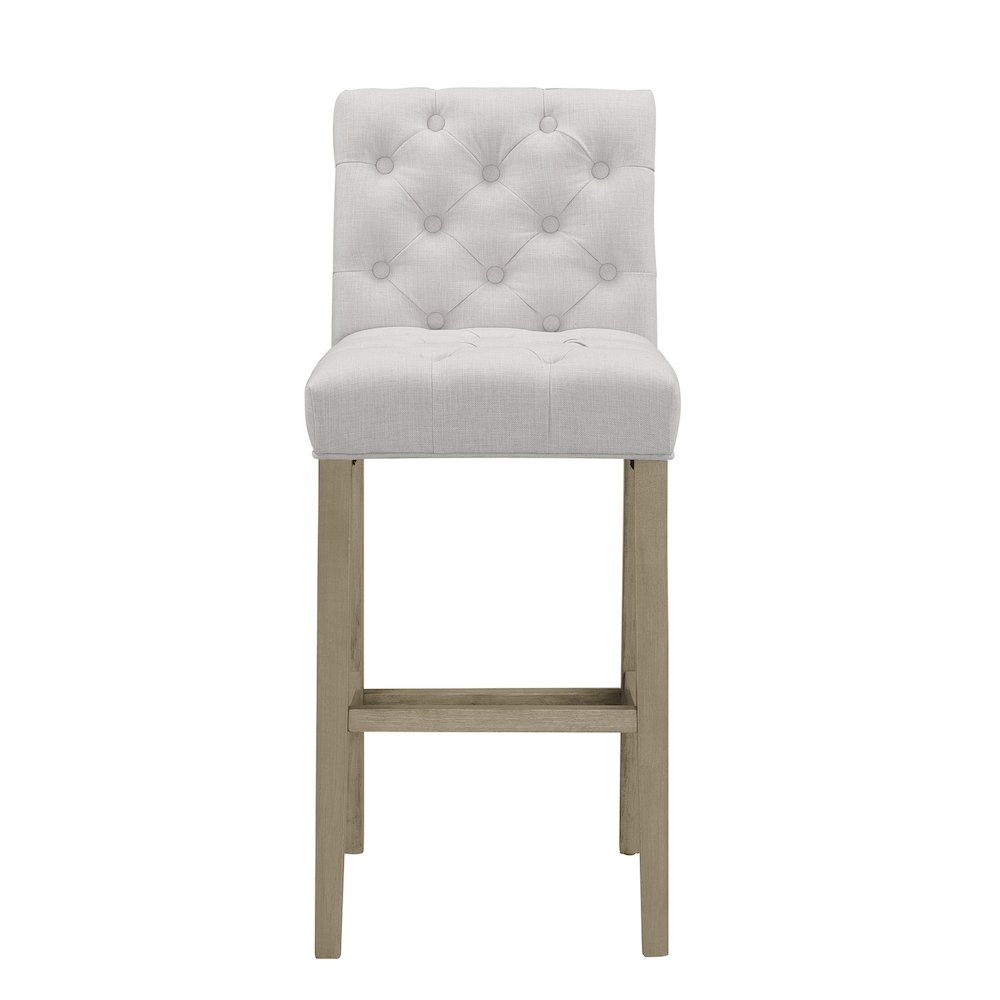 Set of 2 Alee Beige Fabric Bar Stool with Tufted Buttons and Wood Legs. Picture 1