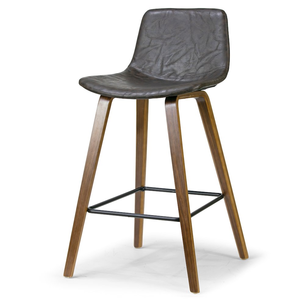 Set of 2 Brown Bar Stool Walnut Finish Plywood Legs and Metal Footrest. Picture 3