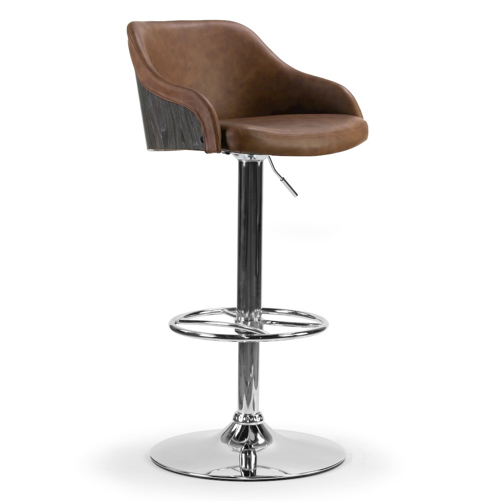 Amada Brown Upholstered Adjustable Height Bar Stool with Gray Plywood Back. Picture 2