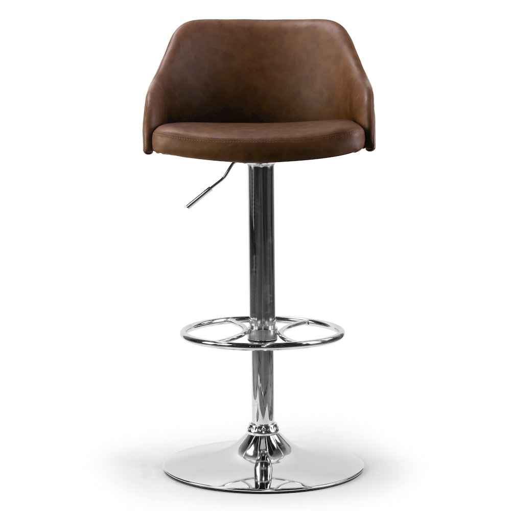 Amada Brown Upholstered Adjustable Height Bar Stool with Gray Plywood Back. Picture 1