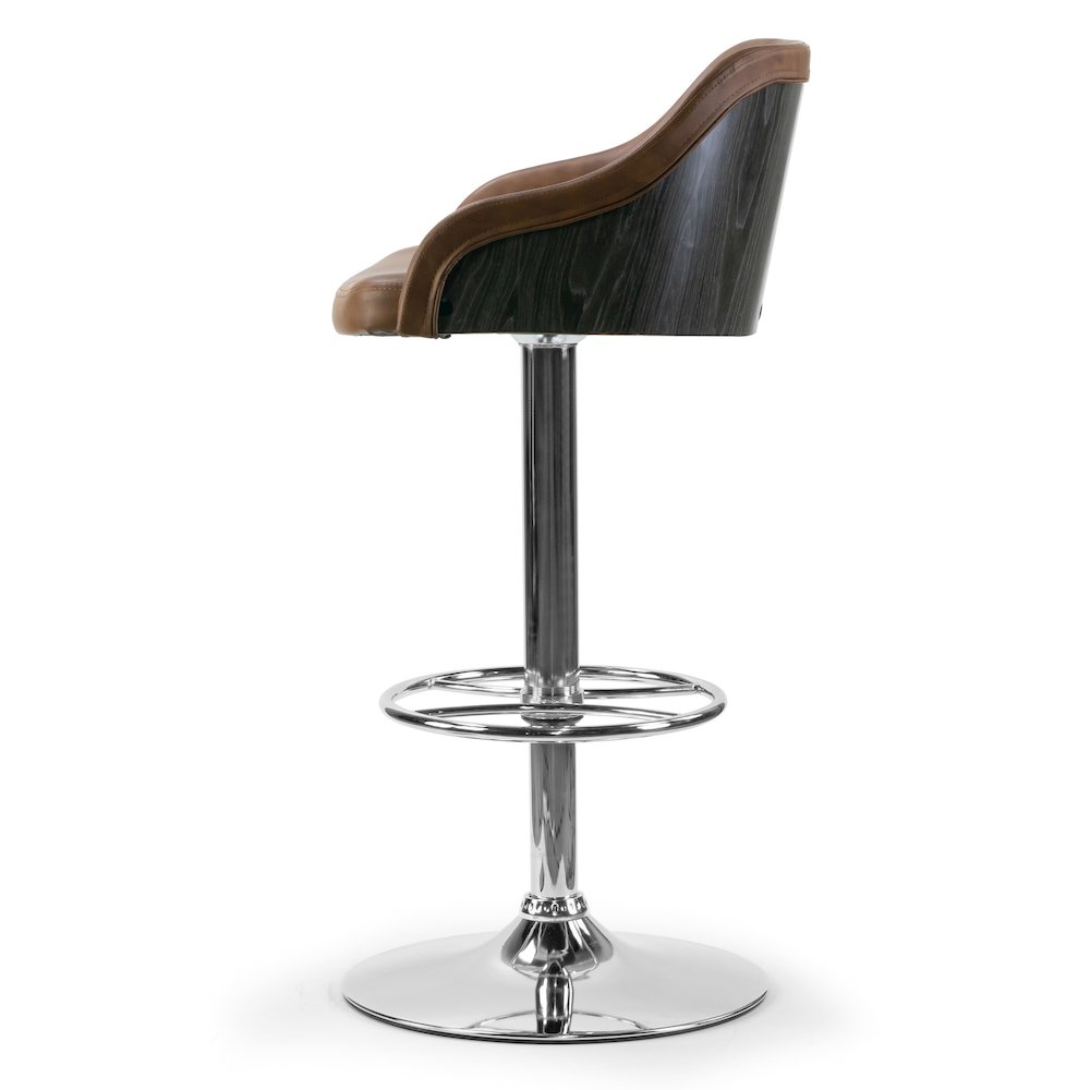 Amada Brown Upholstered Adjustable Height Bar Stool with Gray Plywood Back. Picture 3