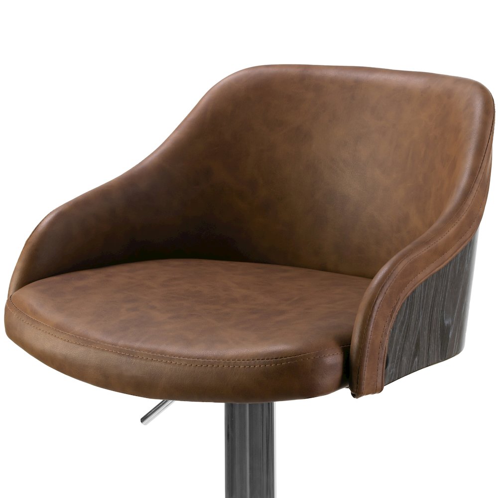 Amada Brown Upholstered Adjustable Height Bar Stool with Gray Plywood Back. Picture 5