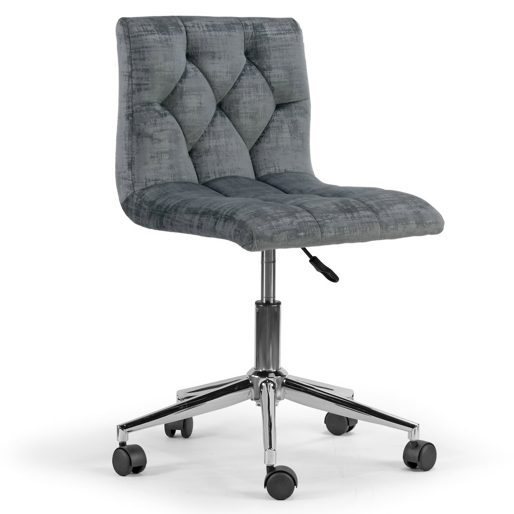 Gray Velvet Upholstered Adjustable Height Swivel Office Chair Wheel Base. Picture 2
