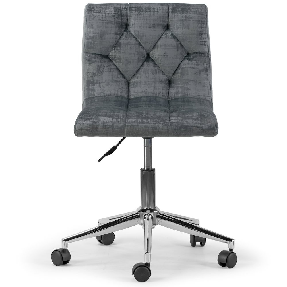 Gray Velvet Upholstered Adjustable Height Swivel Office Chair Wheel Base. Picture 1