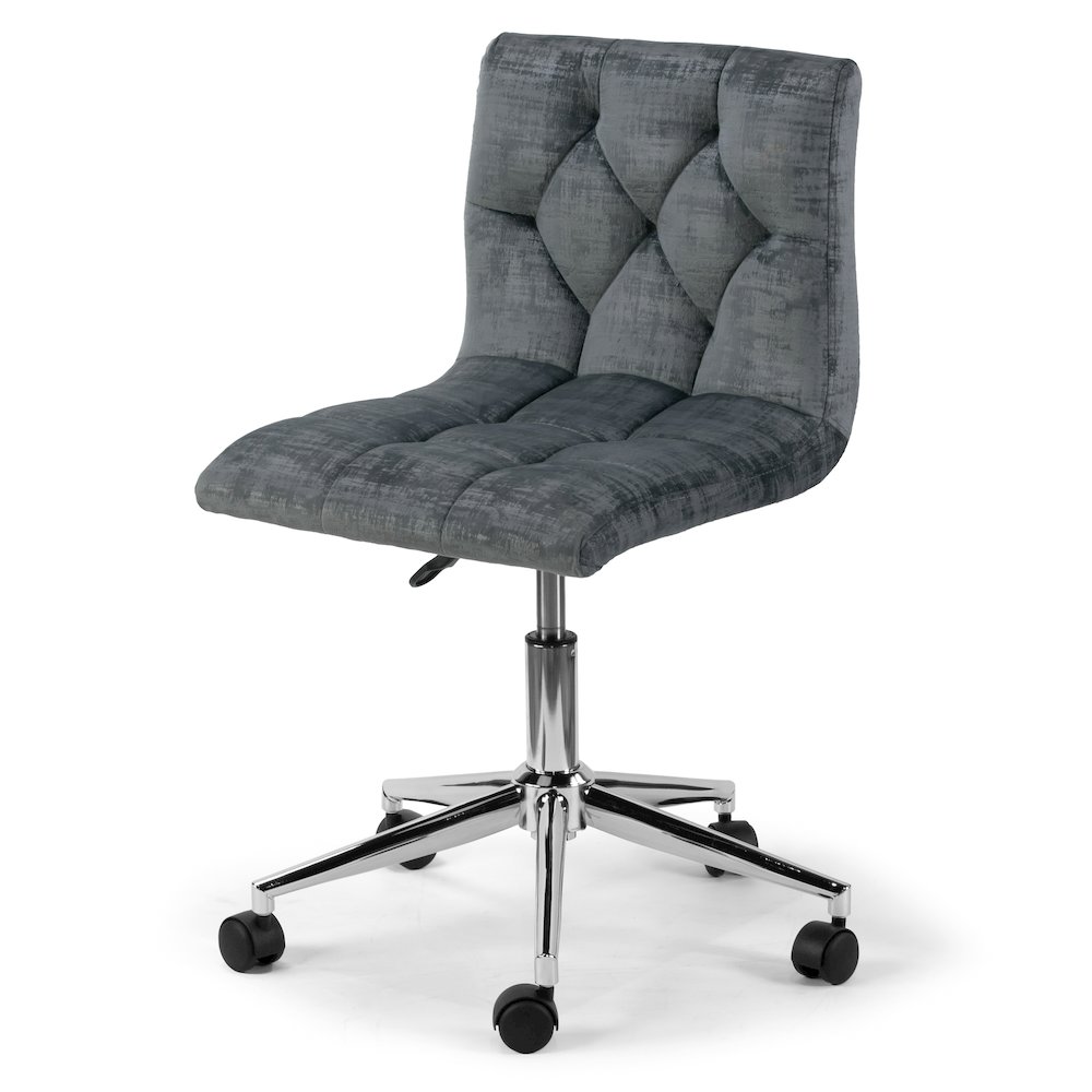 Gray Velvet Upholstered Adjustable Height Swivel Office Chair Wheel Base. Picture 3