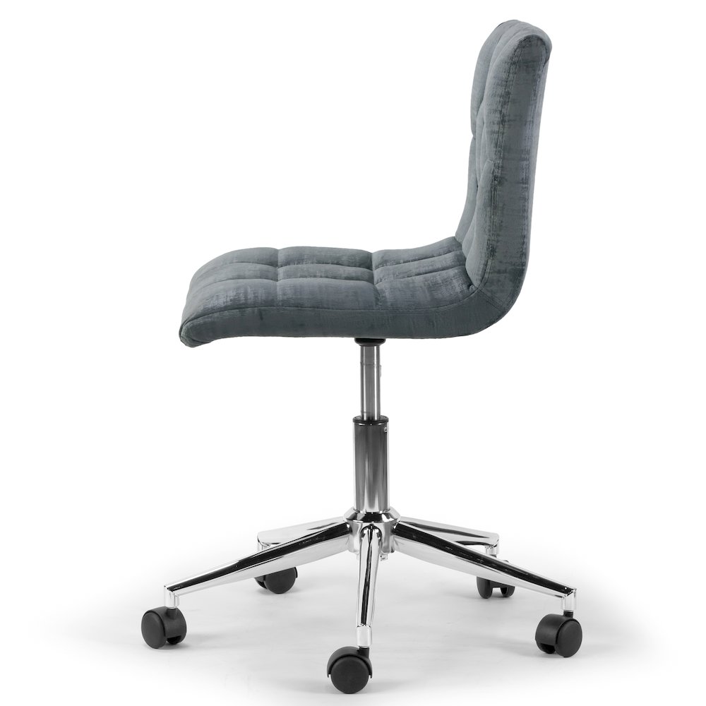 Gray Velvet Upholstered Adjustable Height Swivel Office Chair Wheel Base. Picture 4