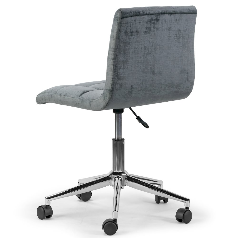 Gray Velvet Upholstered Adjustable Height Swivel Office Chair Wheel Base. Picture 5