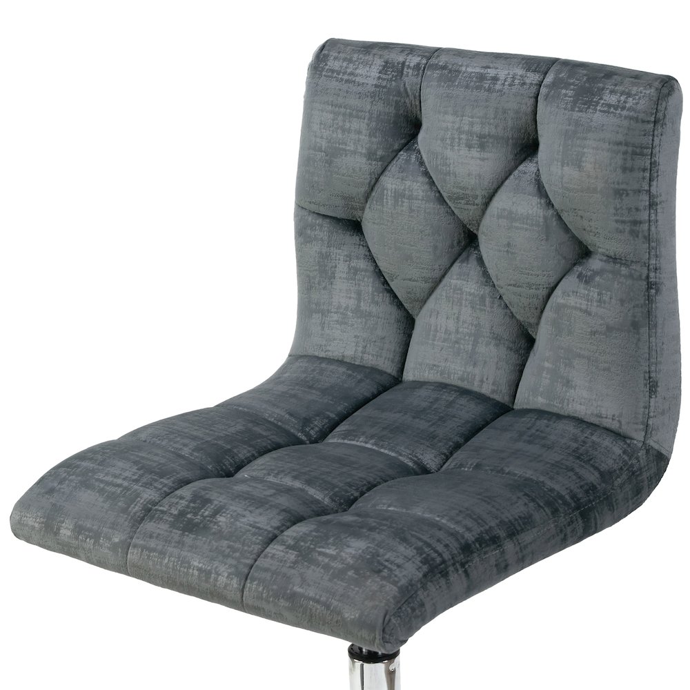 Gray Velvet Upholstered Adjustable Height Swivel Office Chair Wheel Base. Picture 6