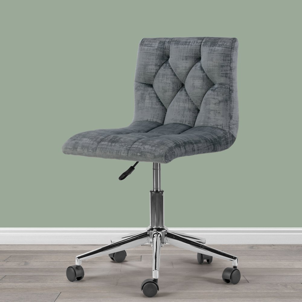 Gray Velvet Upholstered Adjustable Height Swivel Office Chair Wheel Base. Picture 7