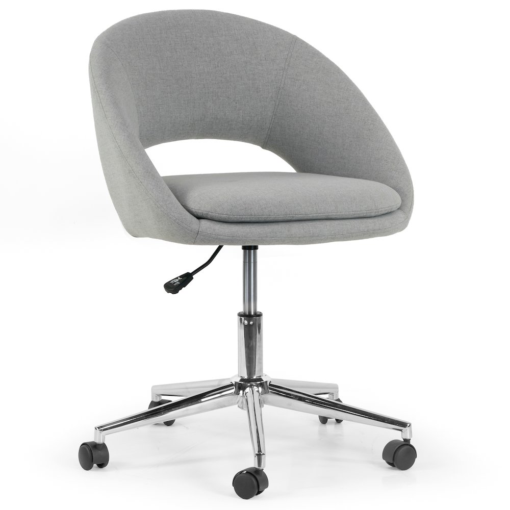 Gray Fabric Upholstered Adjustable Height Swivel Office Chair Wheel Base. Picture 2