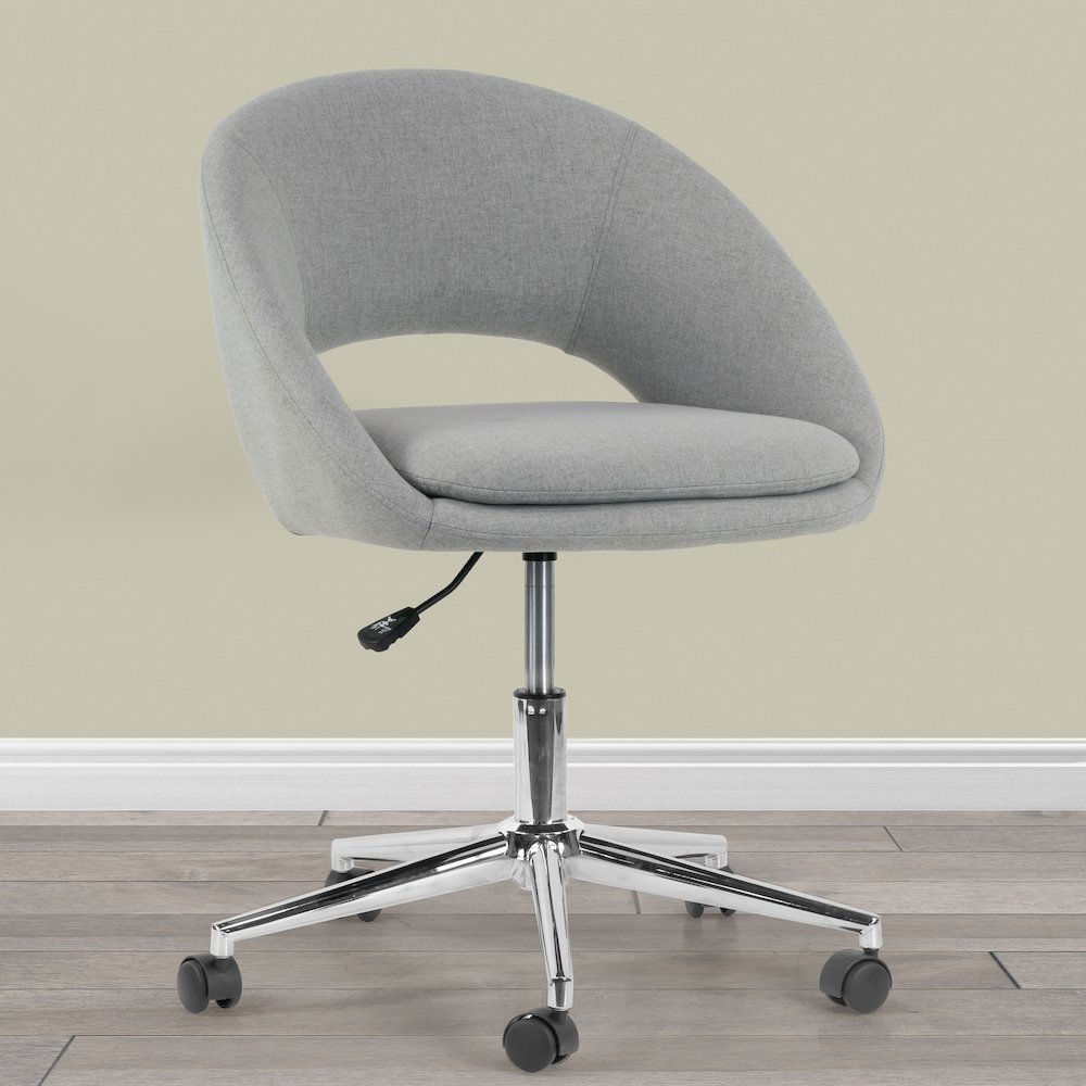 Gray Fabric Upholstered Adjustable Height Swivel Office Chair Wheel Base. Picture 7