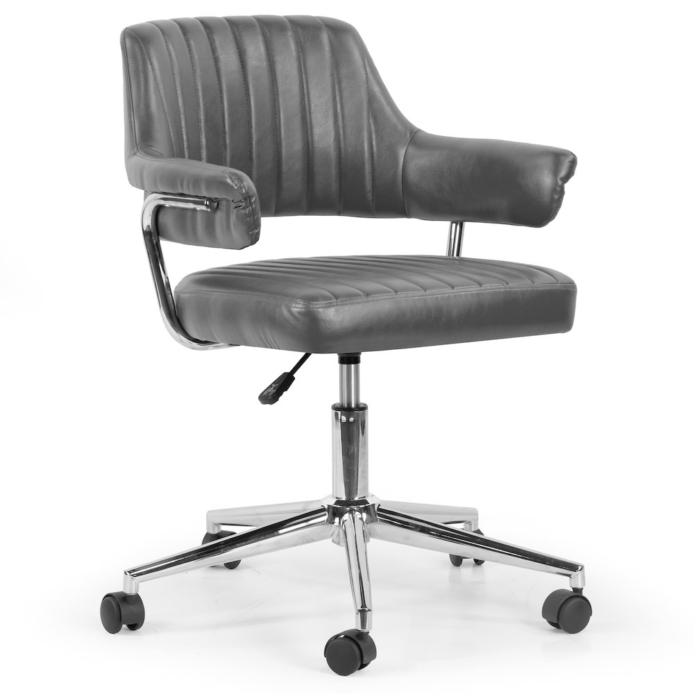 Avery Gray Faux Leather Adjustable Height Swivel Office Chair with Arms. Picture 2