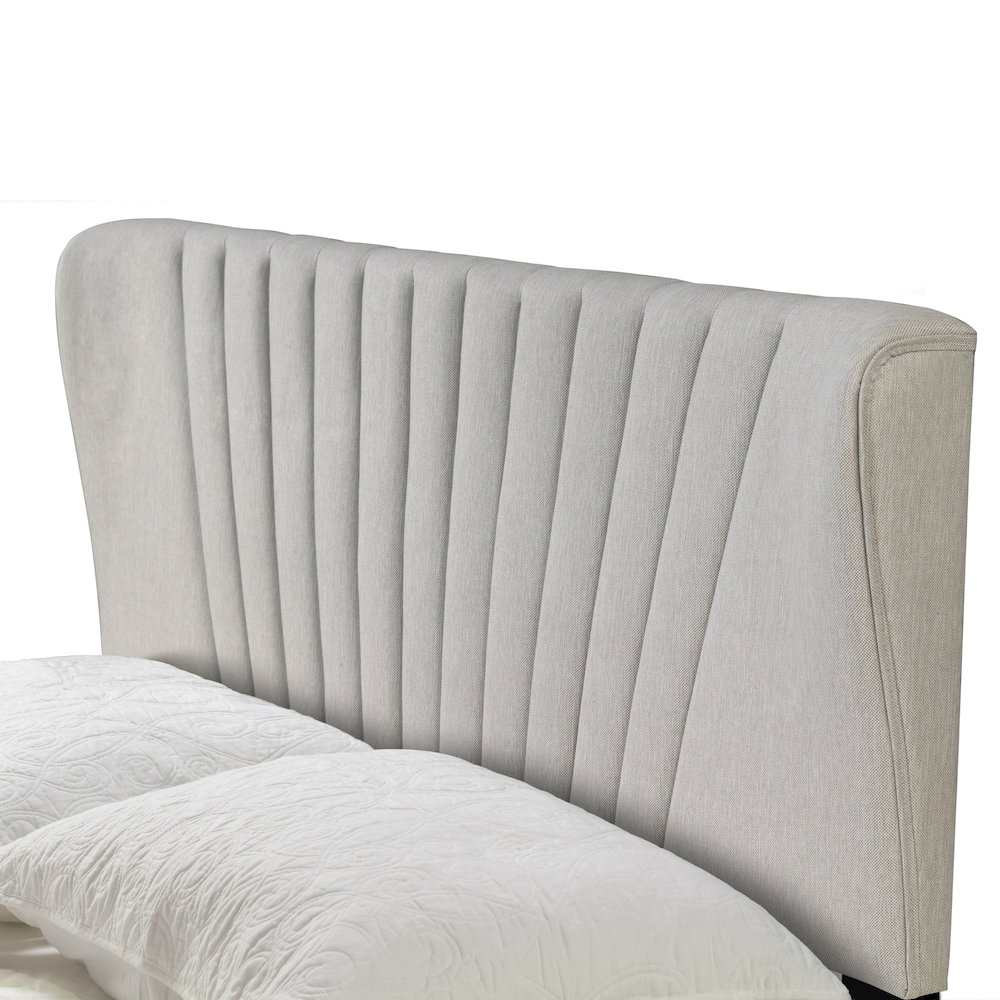 Autumn Beige Fabric Queen Bed with Decorative Stitching. Picture 4