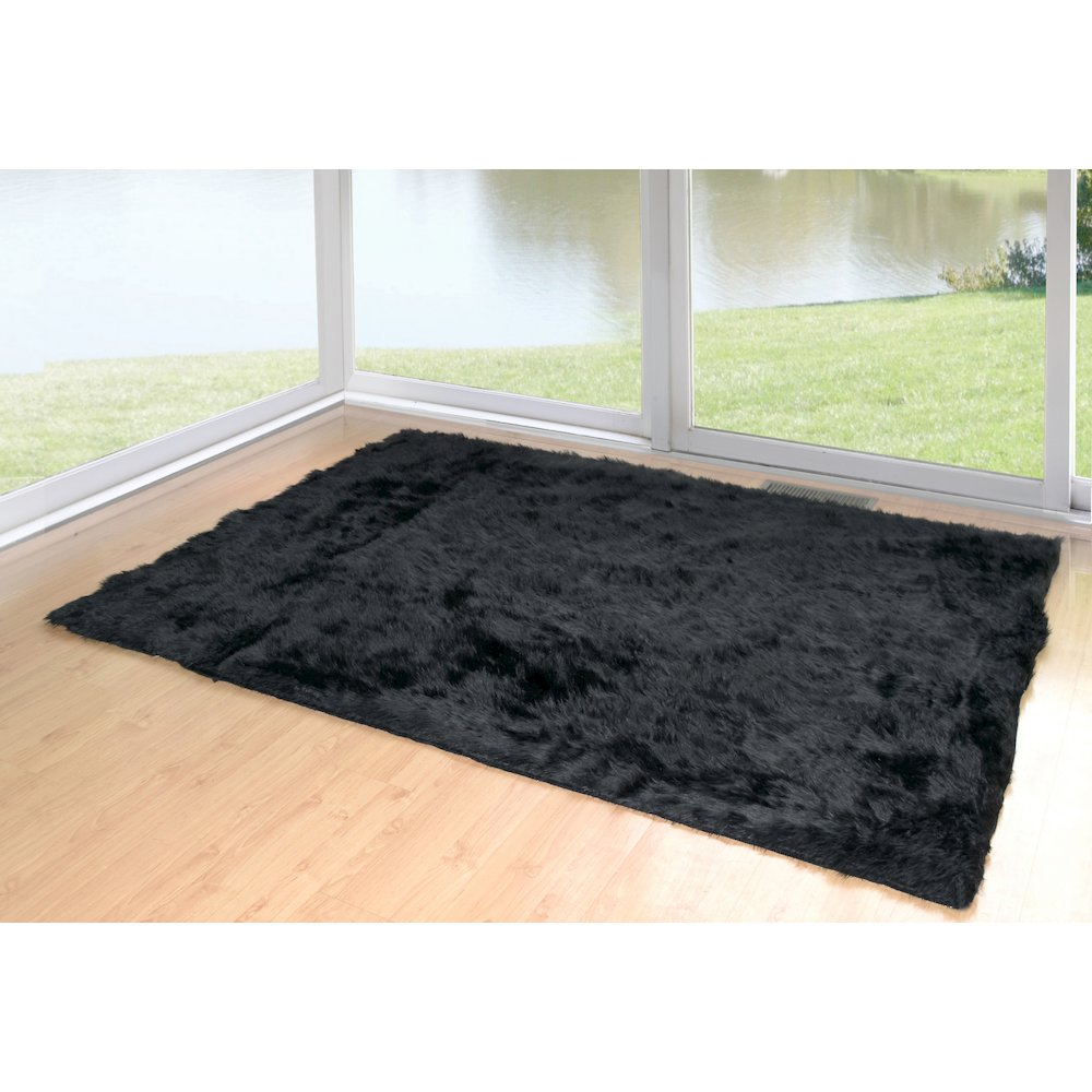 Ailis Faux Sheepskin Fur Area Rug Black Rectangular 7x5. Picture 2