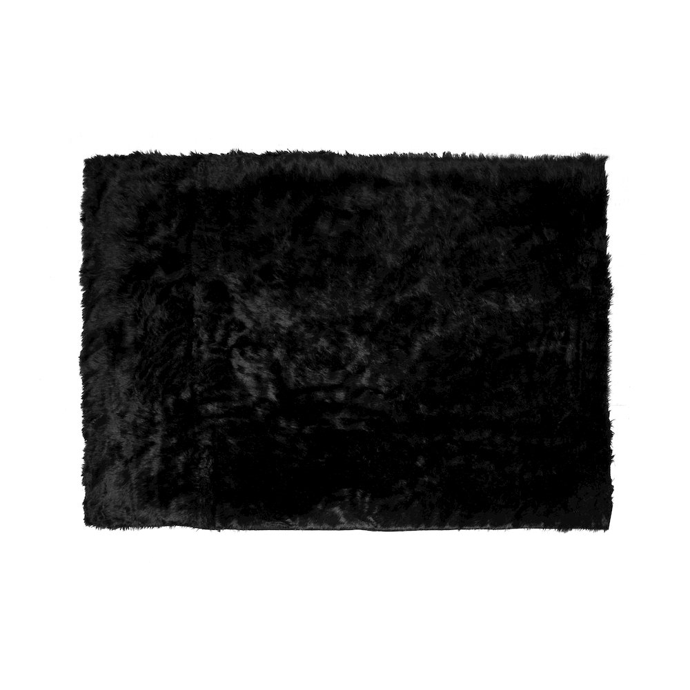 Ailis Faux Sheepskin Fur Area Rug Black Rectangular 7x5. Picture 1