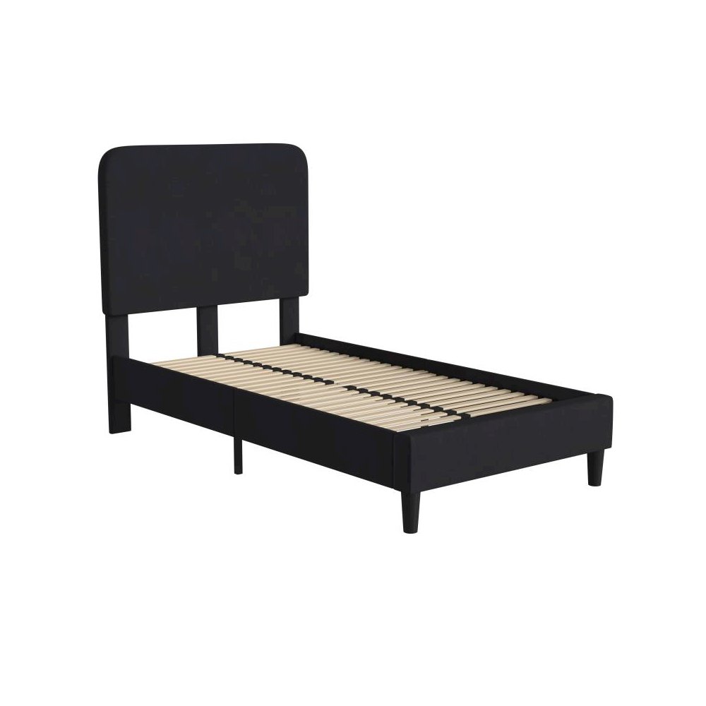 Charcoal Twin Fabric Upholstered Platform Bed - Headboard with Rounded Edges - No Box Spring or Foundation Needed. Picture 1