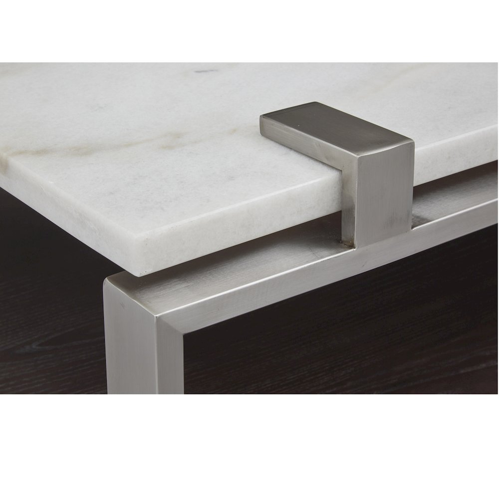 Pearl White And Roasted Almond And Brushed Platinum Rectangular Sofa Table. Picture 9