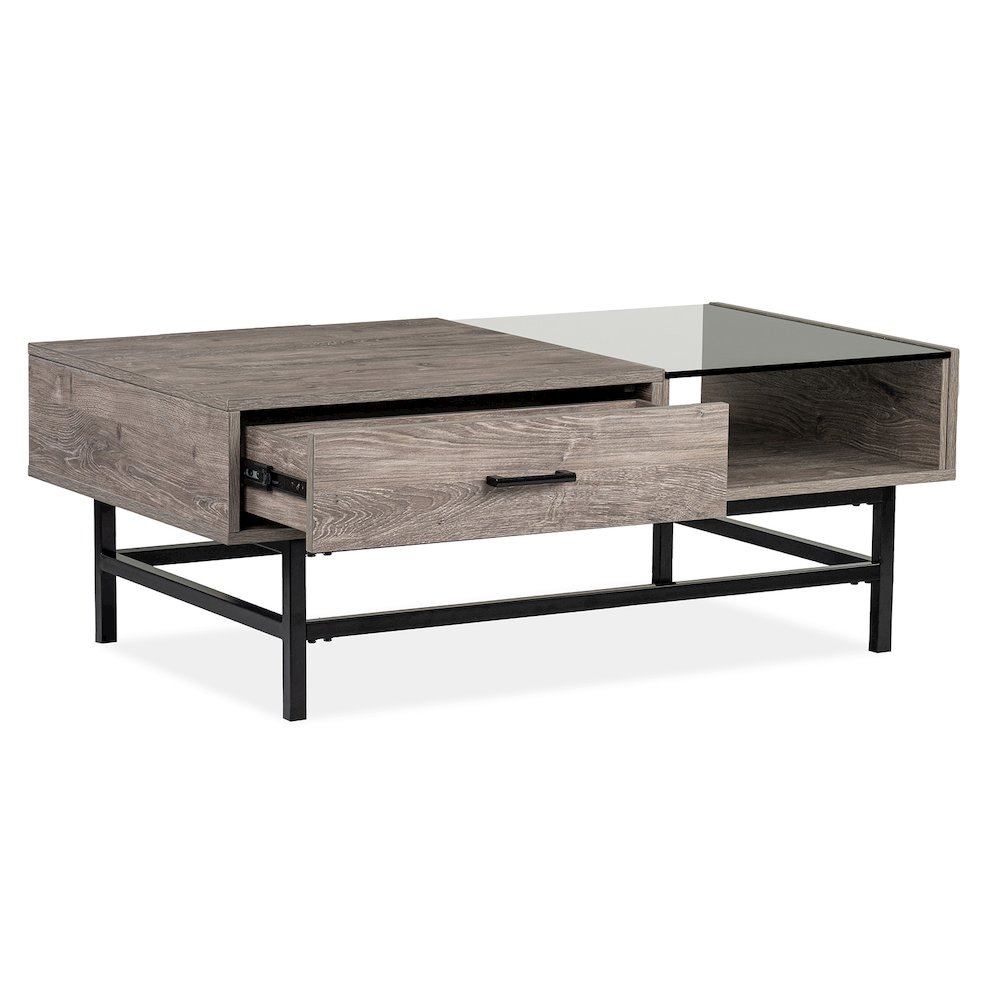 Fenwick Whitetail Brown And Smoke Glass Rectangular Lift Top Cocktail Table. Picture 6