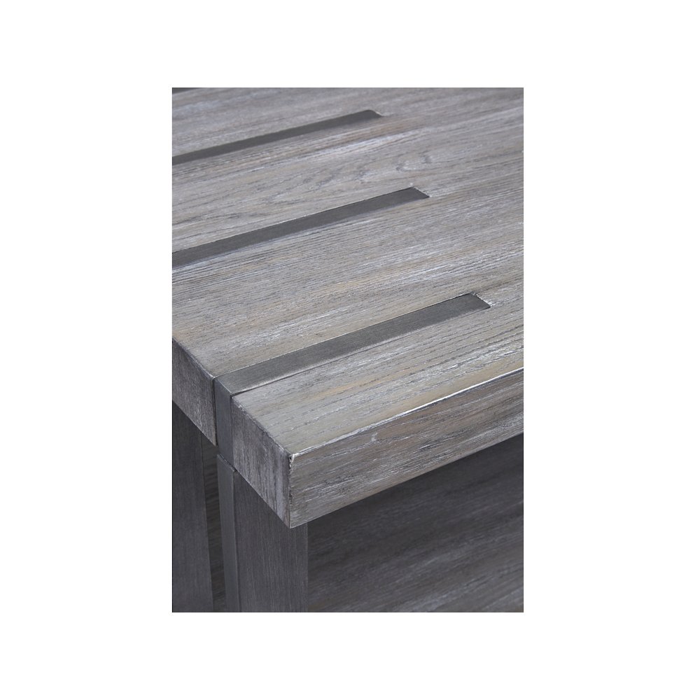 Weathered Gravel And Satin Bronze Rectangular Cocktail Table With Casters. Picture 7