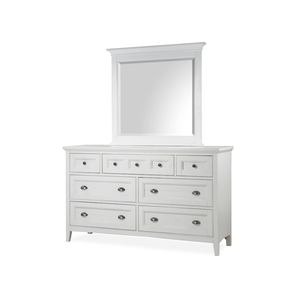 Heron Cove Chalk White And Dovetail Grey Drawer Dresser With Landscape Mirror. Picture 1