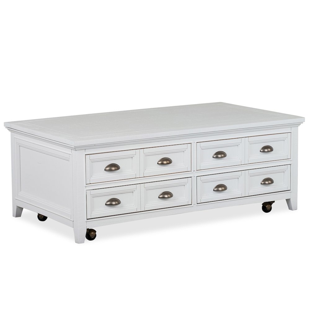 Heron Cove Chalk White Lift Top Storage Cocktail Table With Casters. Picture 1