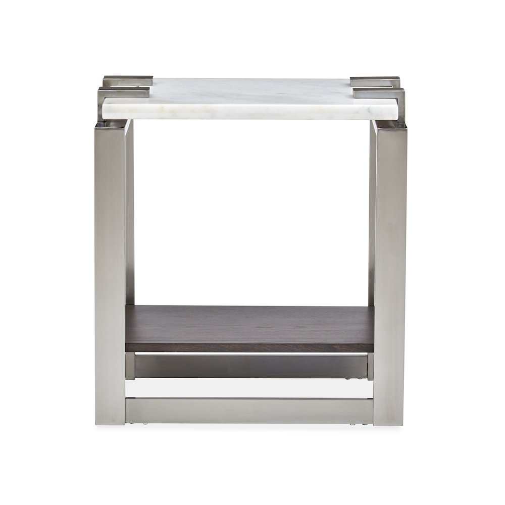 Pearl White And Roasted Almond And Brushed Platinum Rectangular Accent Table. Picture 4