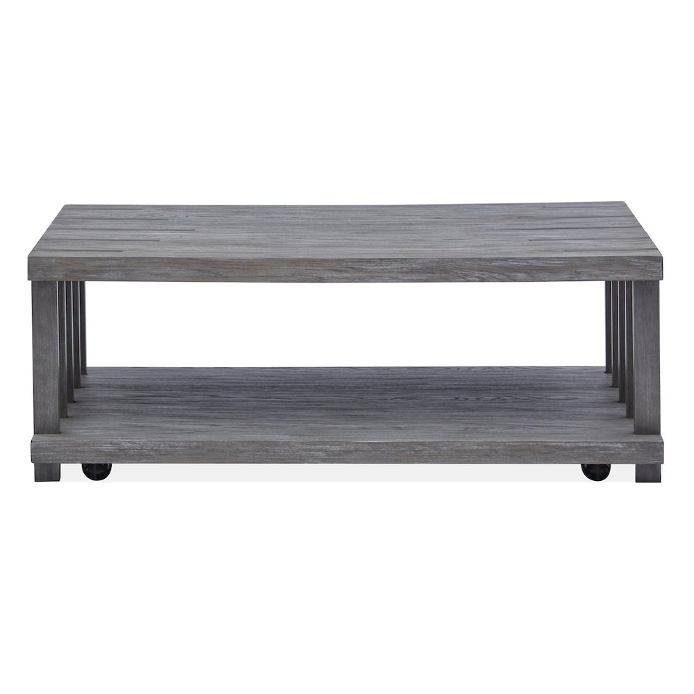 Weathered Gravel And Satin Bronze Rectangular Cocktail Table With Casters. Picture 3