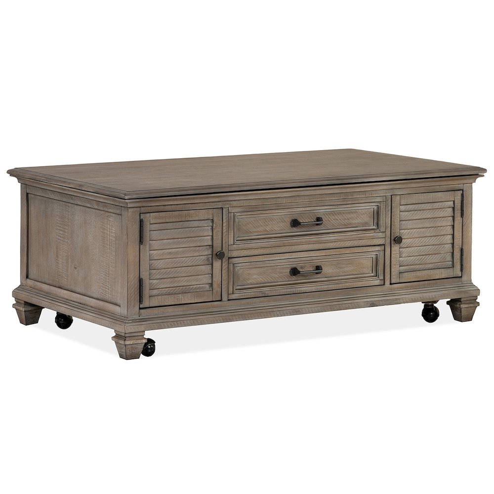 Lancaster Dovetail Grey Lift Top Storage Cocktail Table With Casters. Picture 1