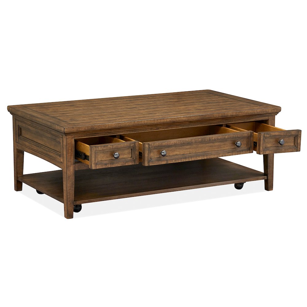 Bay Creek Toasted Nutmeg Rectangular Cocktail Table With Casters. Picture 6