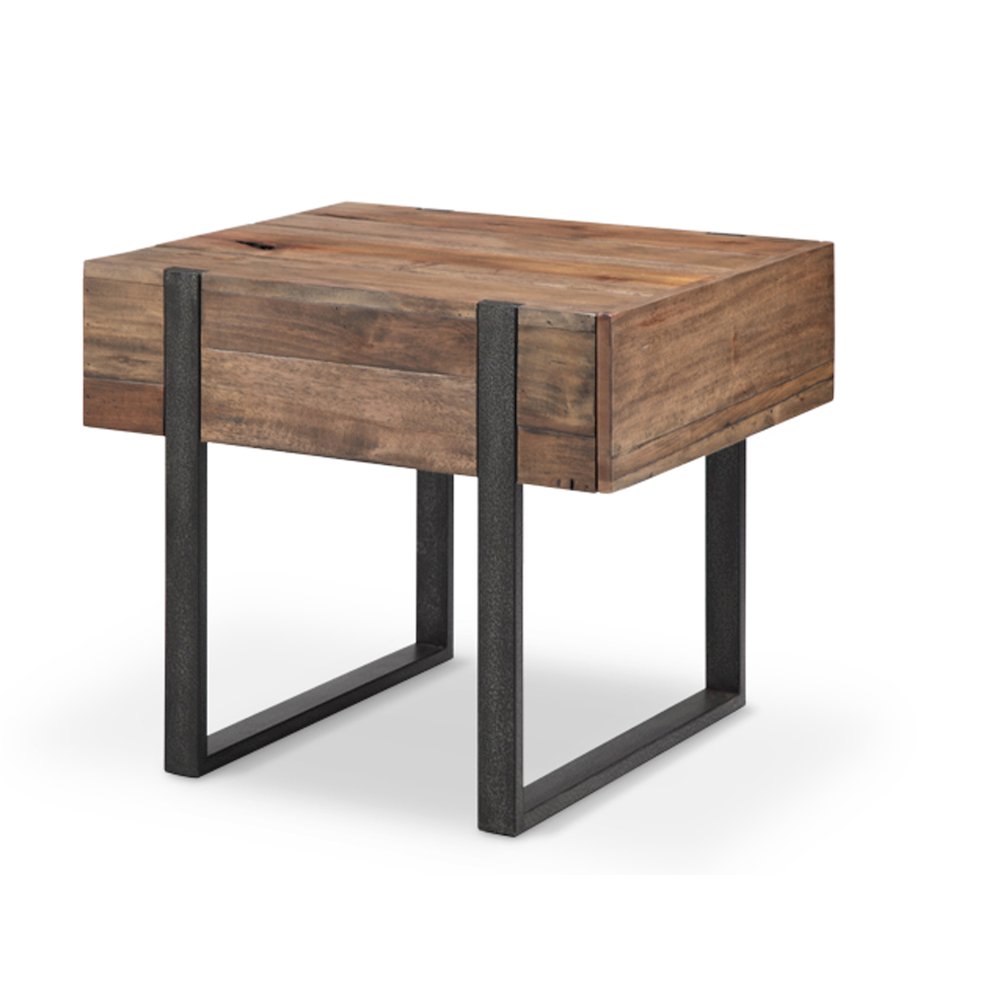 Prescott Rustic Honey And Distressed Iron Rectangular End Table. Picture 1