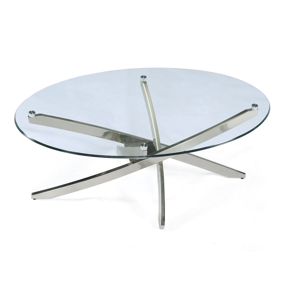 Zila Brushed Nickel Oval Cocktail Table. Picture 1