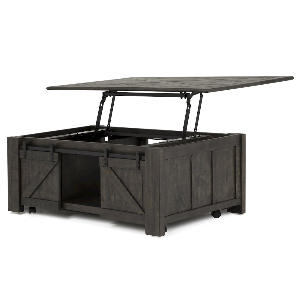 Garrett Weathered Charcoal Rectangular Lift Top Cocktail Table With Casters. Picture 2