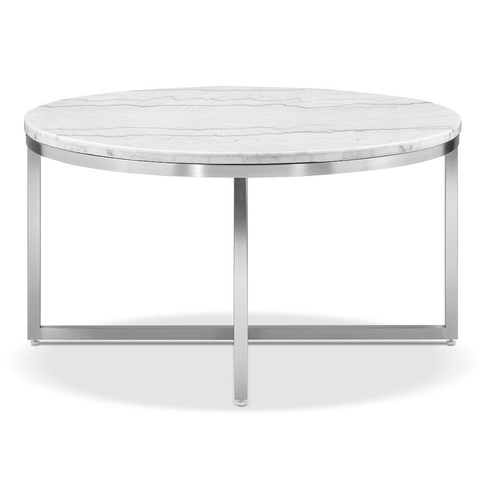 Esme White Marble And Brushed Nickel Round Cocktail Table. Picture 2