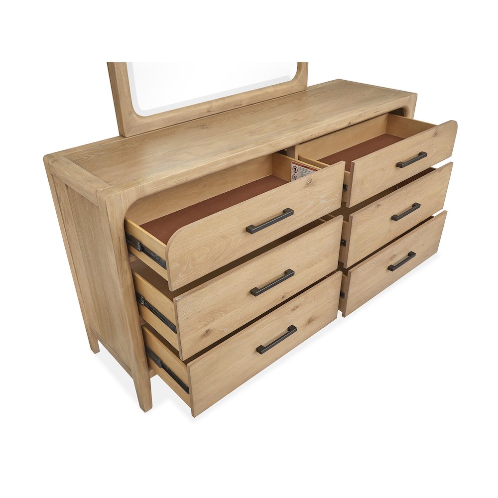 Somerset Butternut Double Drawer Dresser With Landscape Mirror. Picture 8